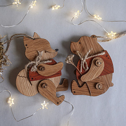 Деревянные елочные игрушки "Мишка и Лисенок"