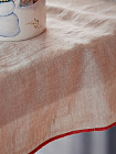 Дорожка на стол умягченная с красной отстрочкой 145х45 см (тоненький лен)