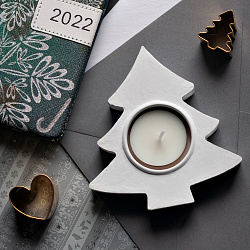 Подсвечник для чайных свечей "Новый год. Елка" (белый)