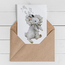 Открытка с конвертом "Крольчонок. Белый пион" 
